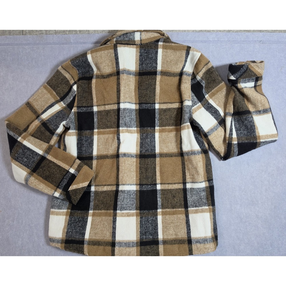 THML Jacket Womens Sz M Brown Plaid Flannel Shirt Shacket Button Lined Wool Blnd - Picture 9 of 10